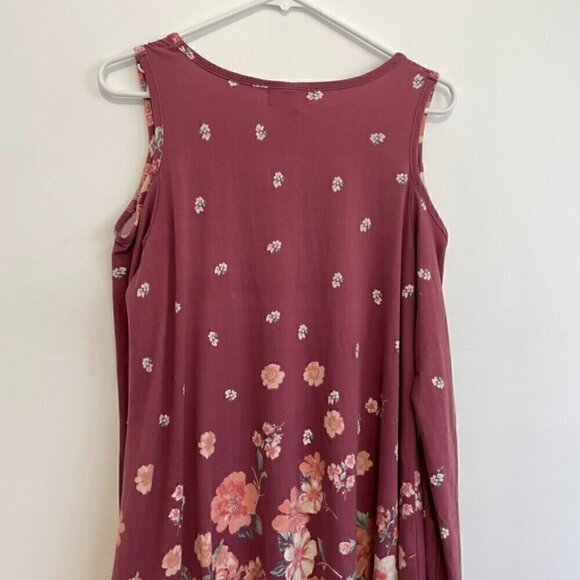 DEREK HEART Mauve Pink Floral Border Print Cold Shoulder Long Sleeve Shift Dress - Picture 12 of 15